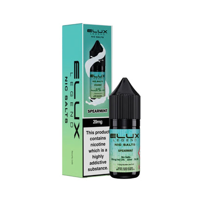 Elux Legend Nic Salts Spearmint vape juice bottle and packaging on a white background