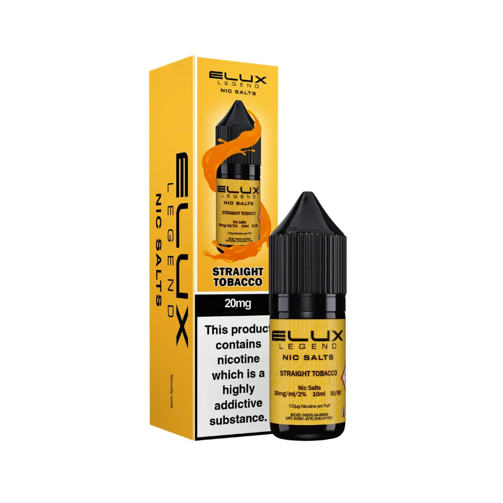 Elux Legend Nic Salts Straight Tobacco e-liquid bottle and packaging on a white background