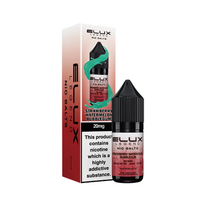 Elux nicotine salt packaging with strawberry watermelon bubblegum flavor on a white background