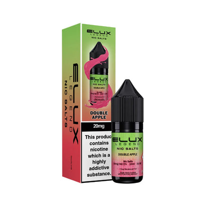 Elux Legend Nic Salts Double Apple vape juice bottle and packaging on a white background