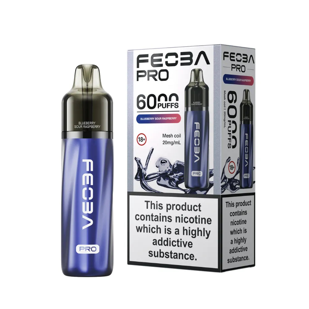 Blue FEOBA Pro vape device with packaging on a white background