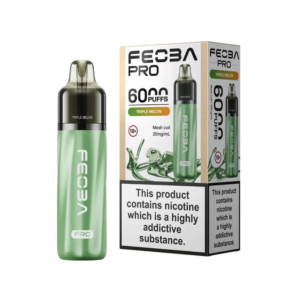 Green FEOBA Pro vape device with packaging on a white background