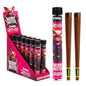 Colourful Display of G-Rollz King-Size Blunt Cones in Berry Busted flavour with two cones next to a container.