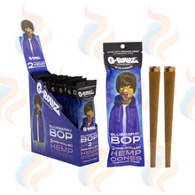 G-Rouz Blueberry BOP hemp cones packaging with a display box and two cones on a white background.