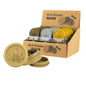 Soft touch plastic herb grinders in multiple gold and silver colours with cannabis leaf design