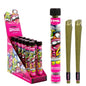 Colourful Display of G-Rollz King-Size Blunt Cones in Candy Crunched flavour with two cones next to a container.