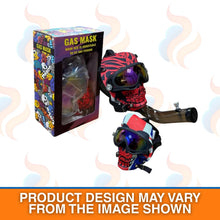 Colourful gas mask bong with packaging on a white background