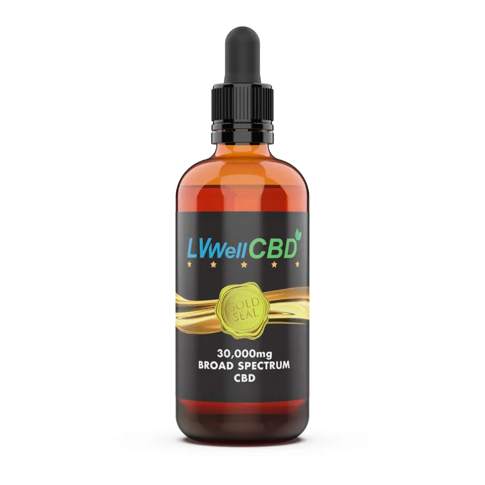 CBD oil bottle with 'LVWell CBD' label on a white background