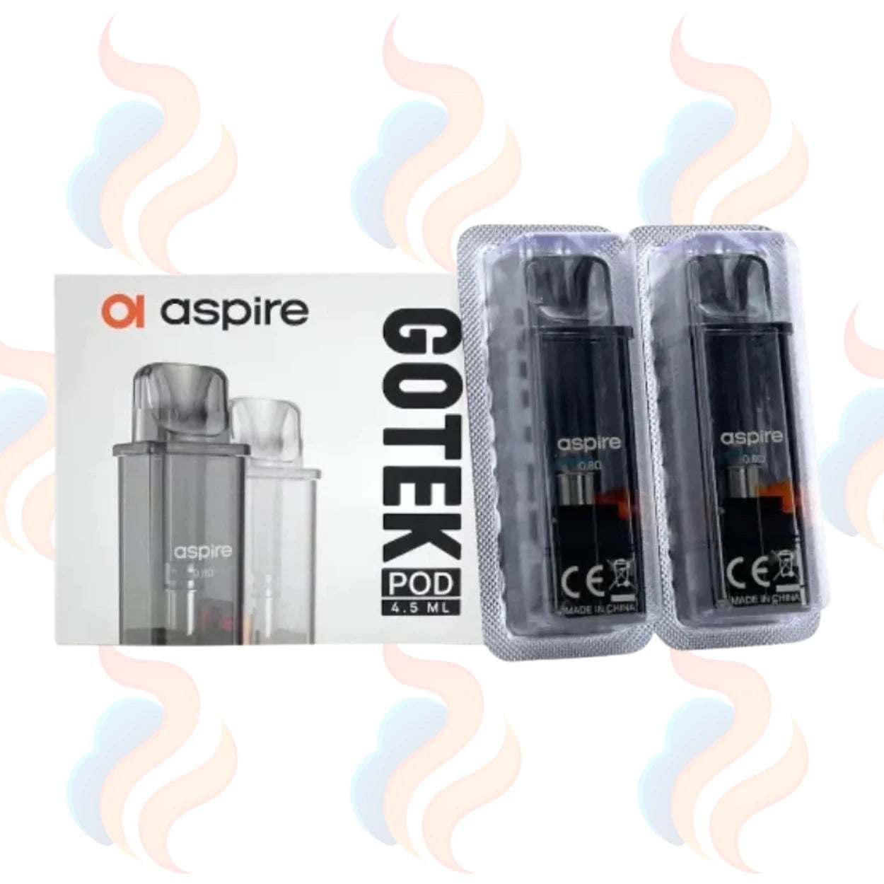 Aspire Gotek vape pod packaging with two pods on a white background