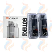 Aspire Gotek vape pod packaging with two pods on a white background