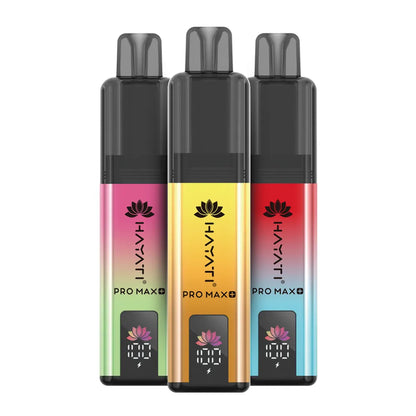 Three colorful vape devices with 'hayati' branding on a white background