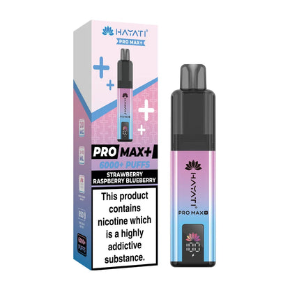 Hayati Pro Max+ vape device and packaging on a white background