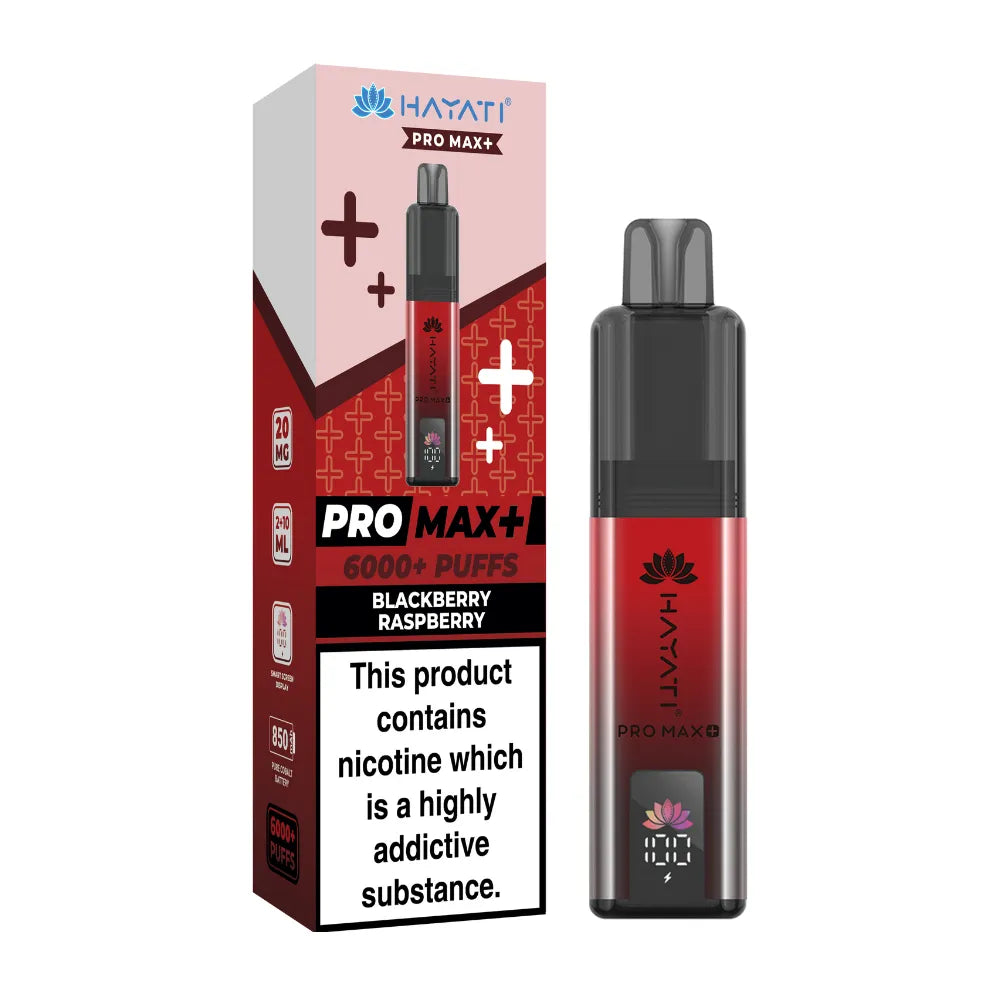 Hayati Pro Max+ vape device and packaging on a white background
