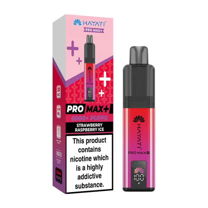 Hayati Pro Max+ vape device and packaging on a white background