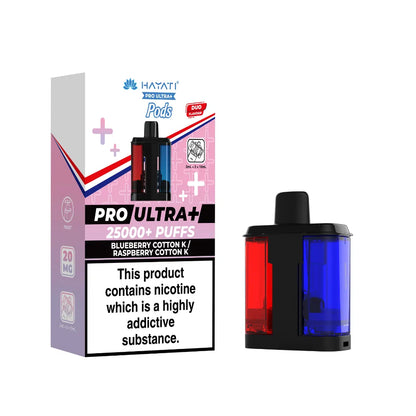 Hayati 25k pod packaging with nicotine warning label on a white background