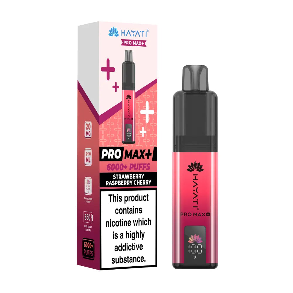 Hayati Pro Max+ vape device and packaging on a white background