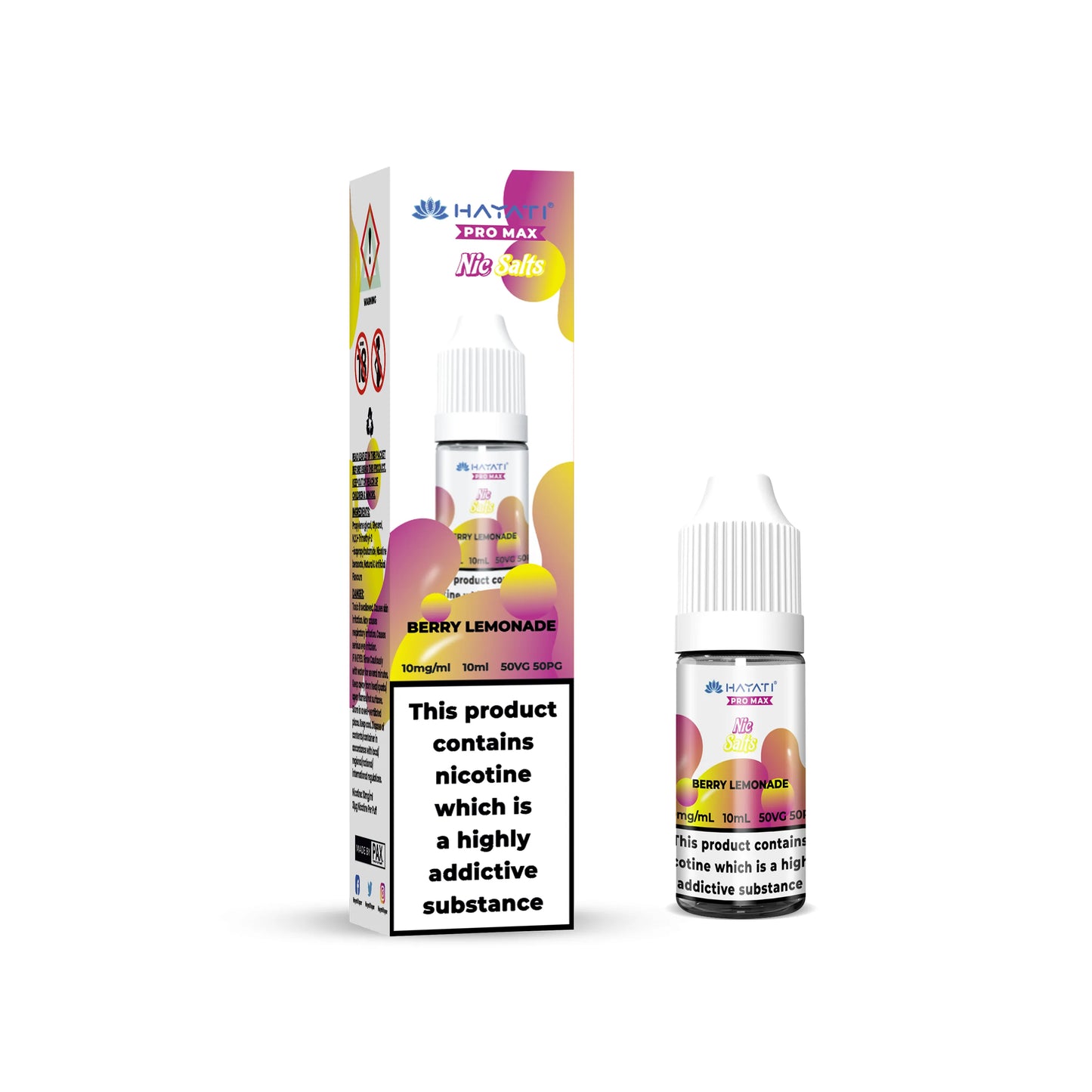 Vape juice bottle and packaging with 'Hayati' branding on a white background