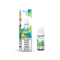 Bottle of blue razz lemonade nicotine product with packaging on a white background