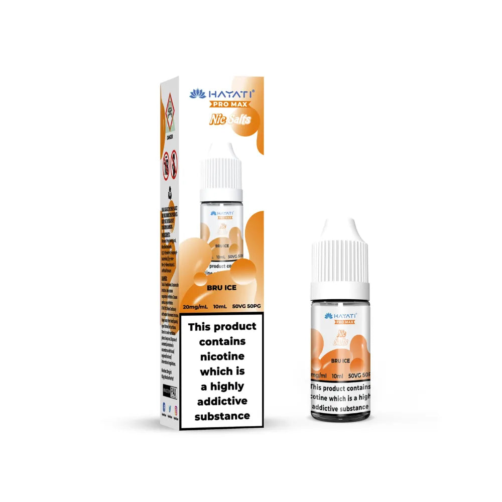 HAYATI Pro Max Bru Ice vape juice packaging on a white background
