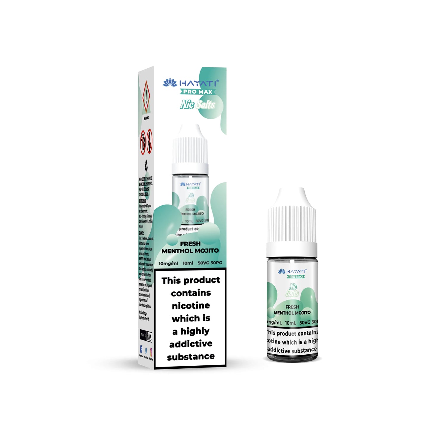 bottle of Menthol Mint vape juice with packaging on a white background