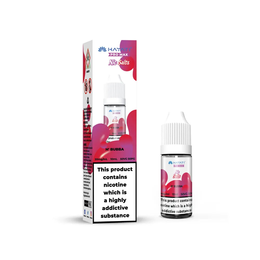 Vape juice bottle and packaging with 'H Bubba' branding on a white background