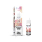 Juicy Peach vape juice packaging with nicotine warning label on a white background