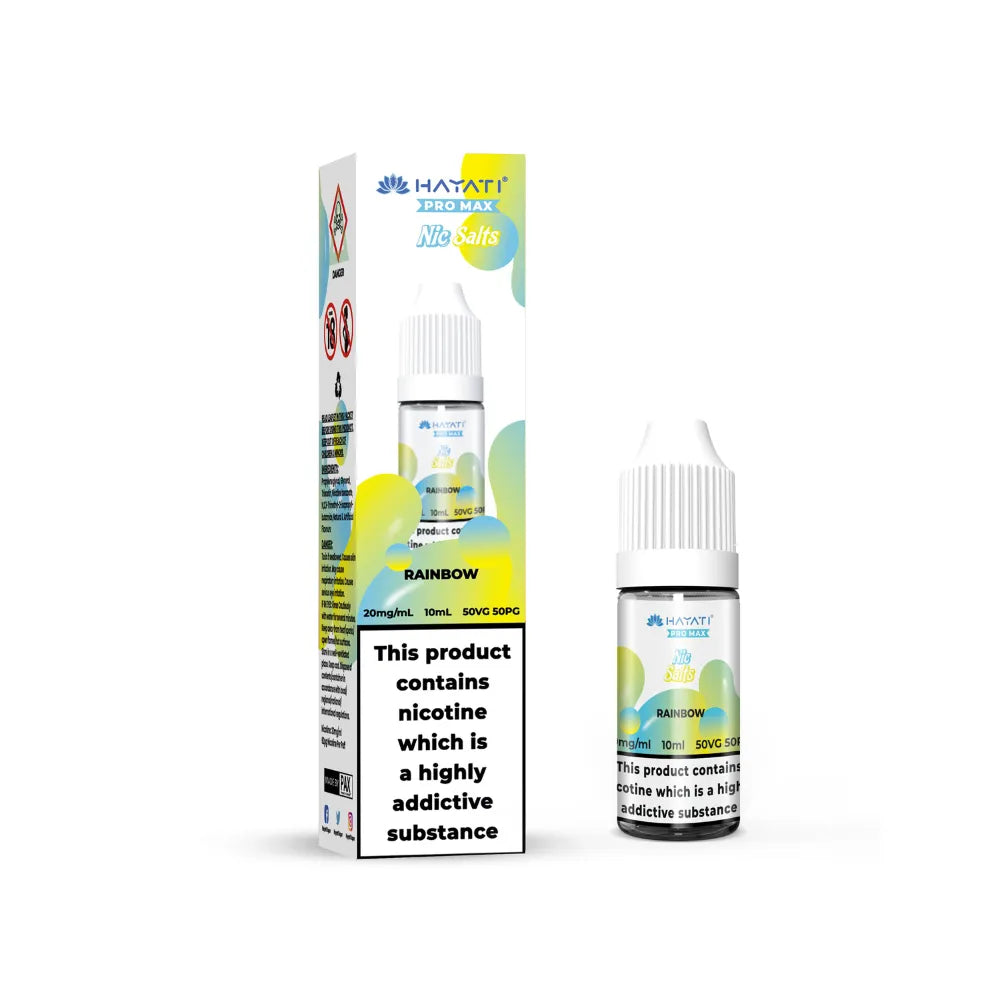 Vape juice packaging with rainbow flavor on a white background