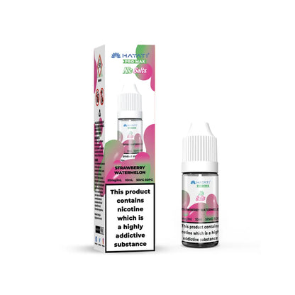 Strawberry watermelon e-liquid bottle with packaging on a white background