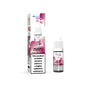 Bottle of strawberry raspberry ice flavored nicotine product with packaging on a white background.