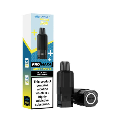 Hayati Pro Max+ refill pod in "Blue Razz Pineapple" flavour and packaging on a white background