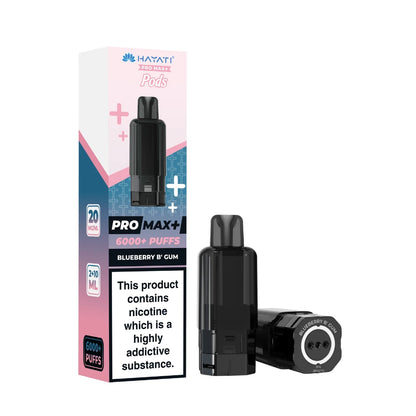 Hayati Pro Max+ refill pod in "Blueberry B'Gum" flavour and packaging on a white background