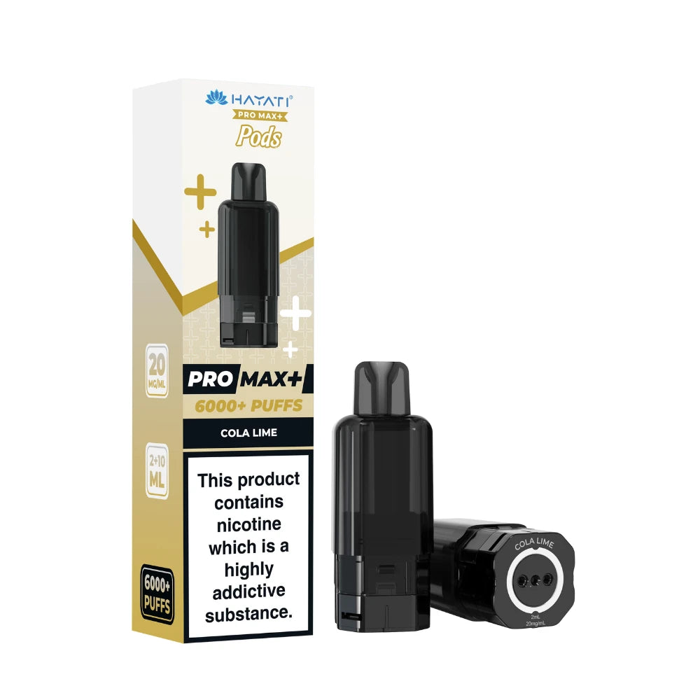 Hayati Pro Max+ refill pod in "Cola Lime" flavour and packaging on a white background