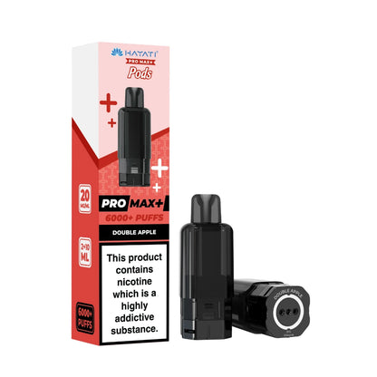 Hayati Pro Max+ refill pod in "Double Apple" flavour and packaging on a white background