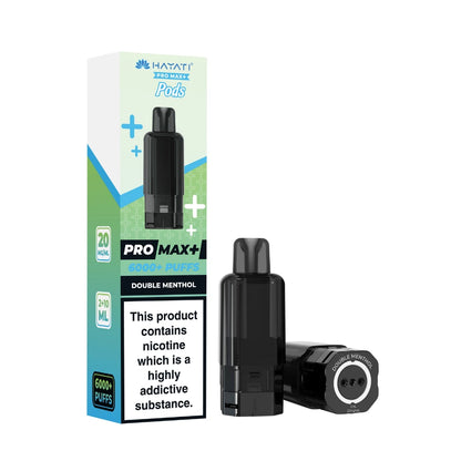 Hayati Pro Max+ refill pod in "Double Menthol" flavour and packaging on a white background