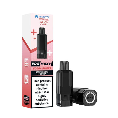 Hayati Pro Max+ refill pod in "Strawberry H'Bubba" flavour and packaging on a white background