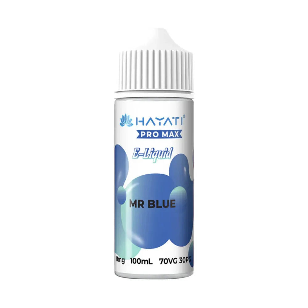 Hayati Pro Max e-Liquid MR Blue bottle on a white background