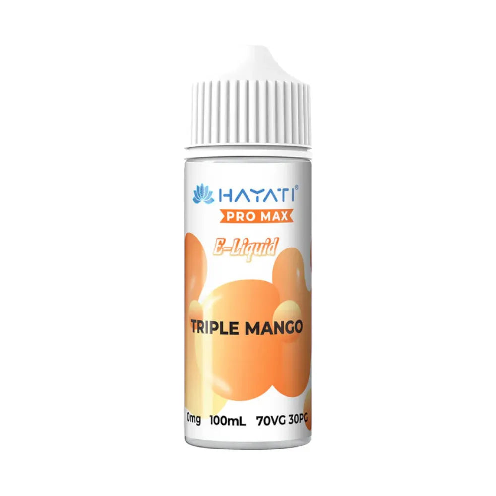 Hayati Pro Max e-Liquid Triple Mango e-liquid bottle on a white background