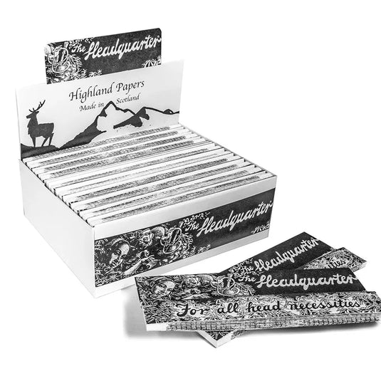Box of 24 Highland Headquarter Papers with branding and design on a white background
