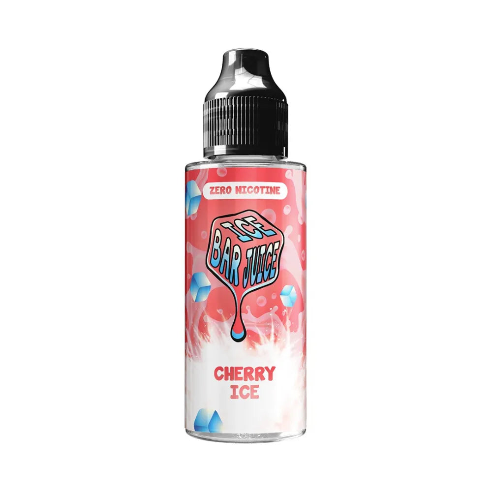 Bottle of Cherry Ice flavor e-liquid with 'Red Bar Juice' branding on a white background