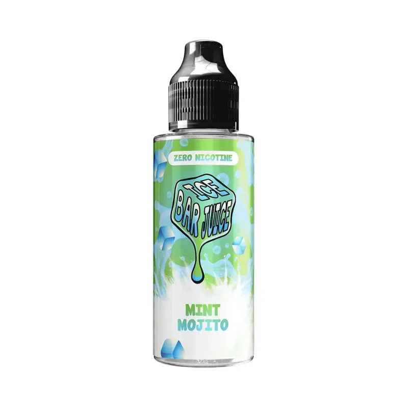 ice bar juice Bottle of Mint Mojito flavor e-liquid with a colorful label on a white background