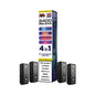 IVG 2400 Reload 4in1 Blackcurrant Edition colourful packaging with 4 black pods on a white background