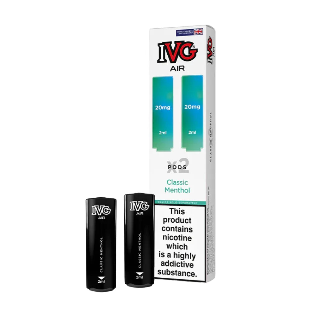 IVG Air vape pods classic menthol and packaging on a white background