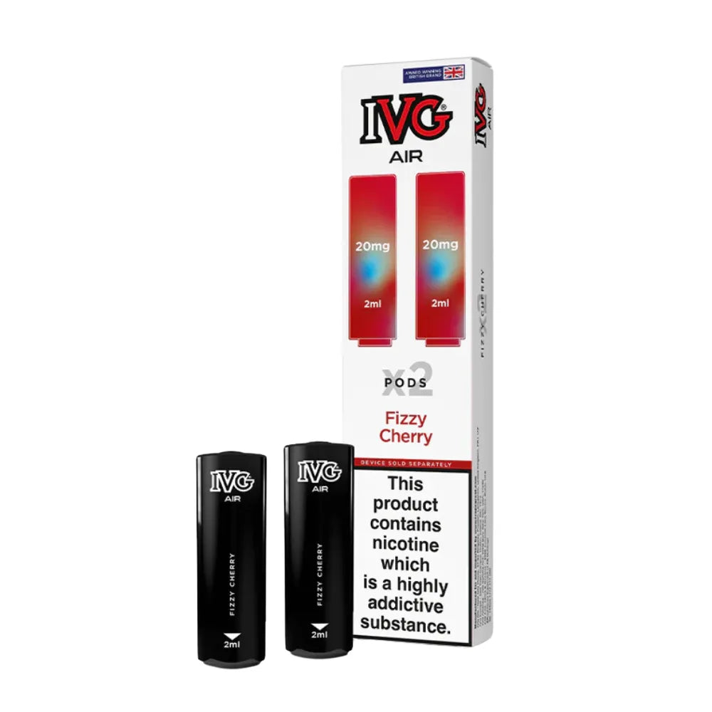 IVG Air vape pods fizzy cherry and pods packaging on a white background