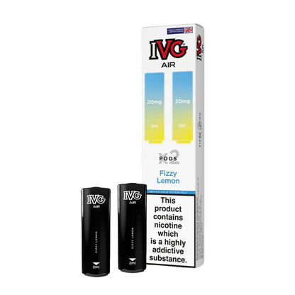 IVG Air vape pods fizzy lemon and packaging on a white background