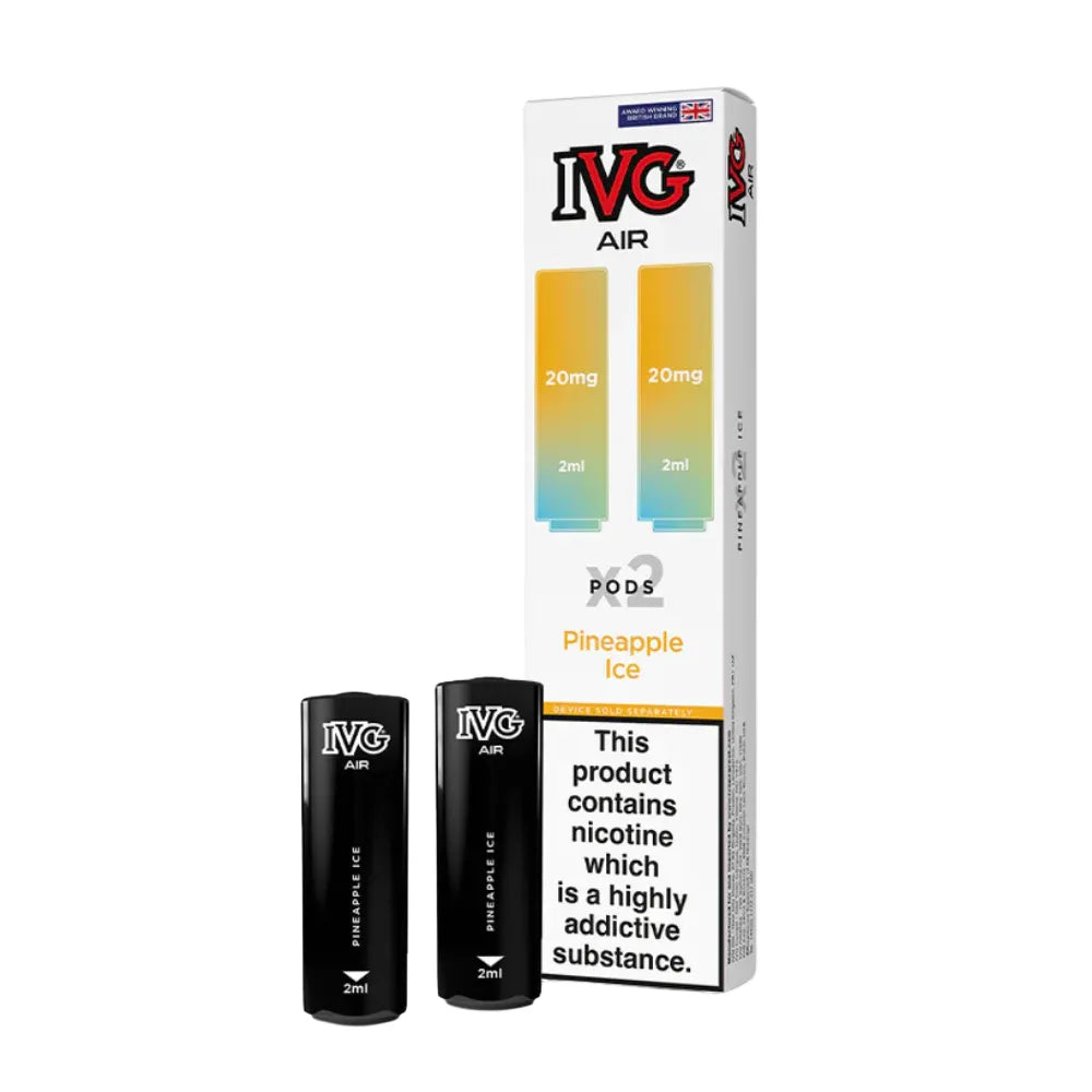 IVG Air vape pods pineapple ice and packaging on a white background