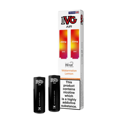 IVG Air vape pods watermelon lemon and pods packaging on a white background
