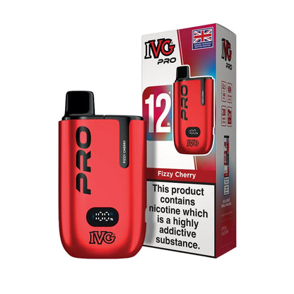 Red IVG Pro vaping device with packaging on a white background
