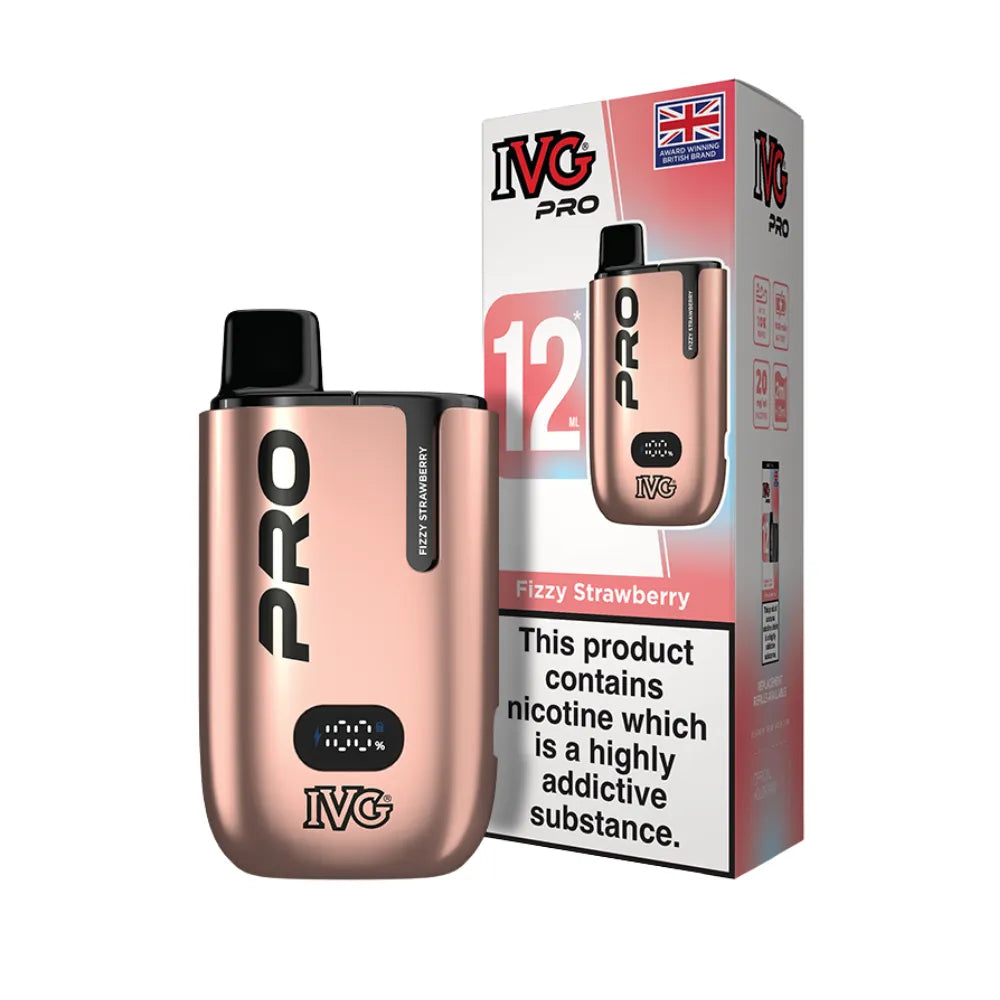 Rose gold IVG Pro vaping device with packaging on a white background