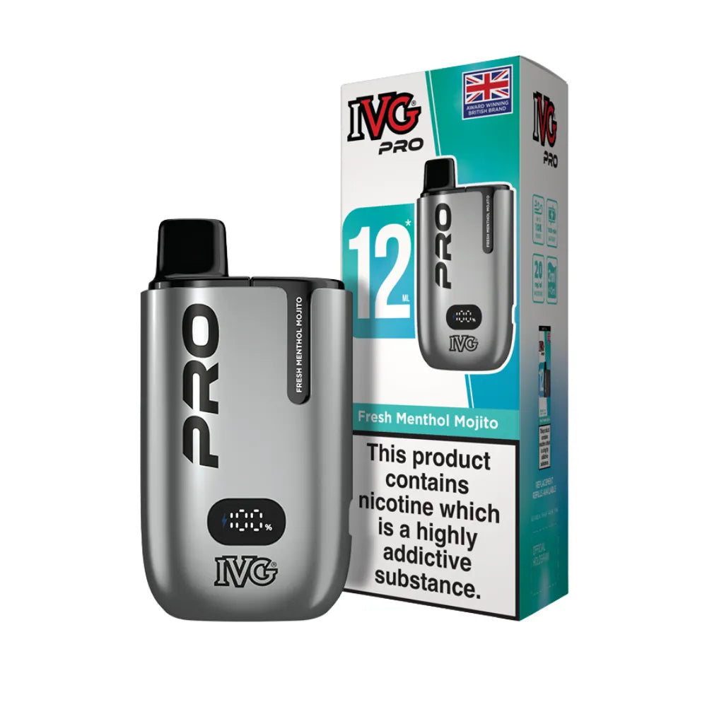 IVG Pro vaping device and packaging on a white background