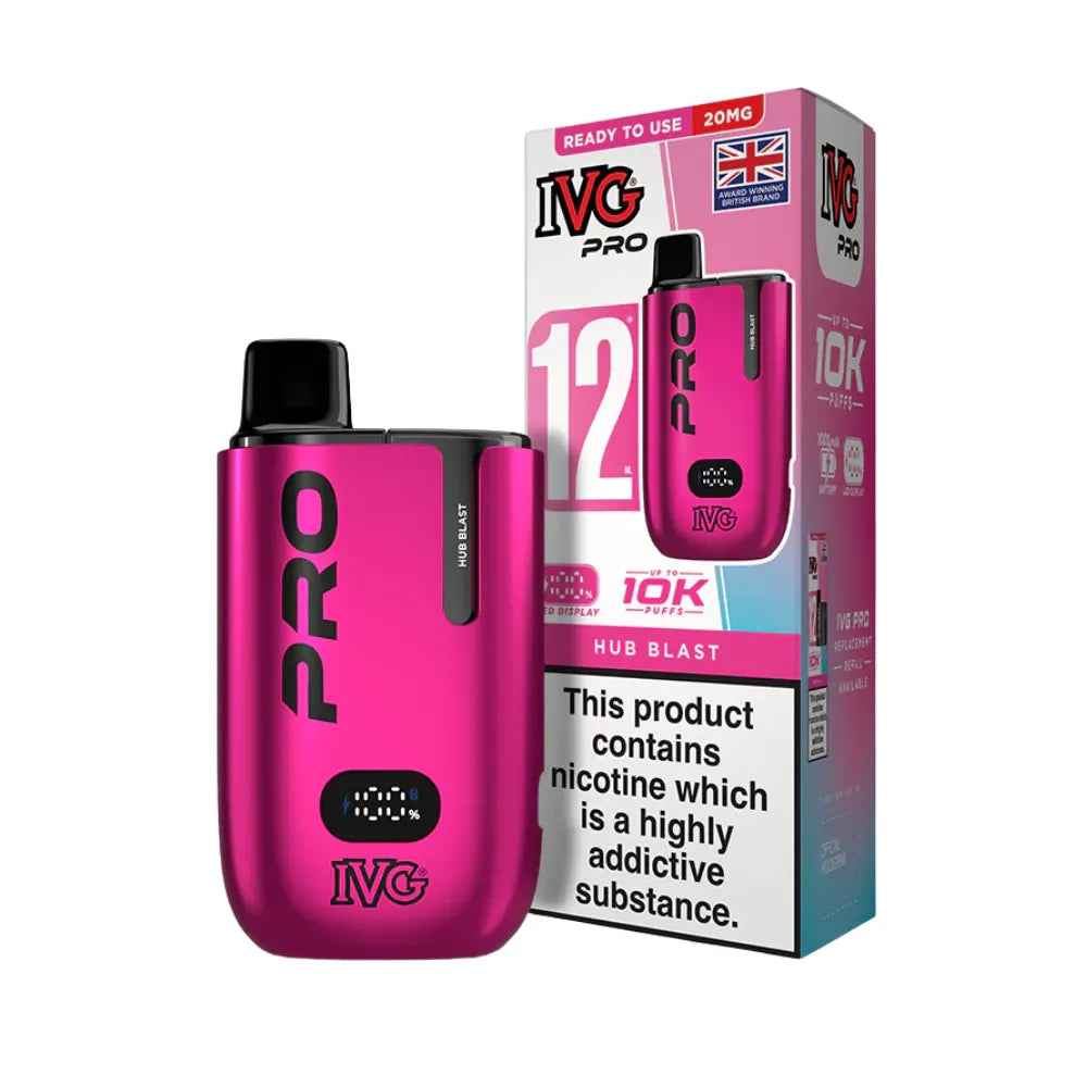 IVG Pro "Hub Blast" vaping device and packaging on a white background